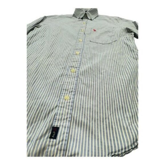 Abercrombie & Fitch Muscle Fit Shirt M Yellow Blue Stripe Button-Down Y2K Prep - Picture 6 of 11